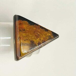 Vintage Soviet silver ring with natural amber, bold geometric design.